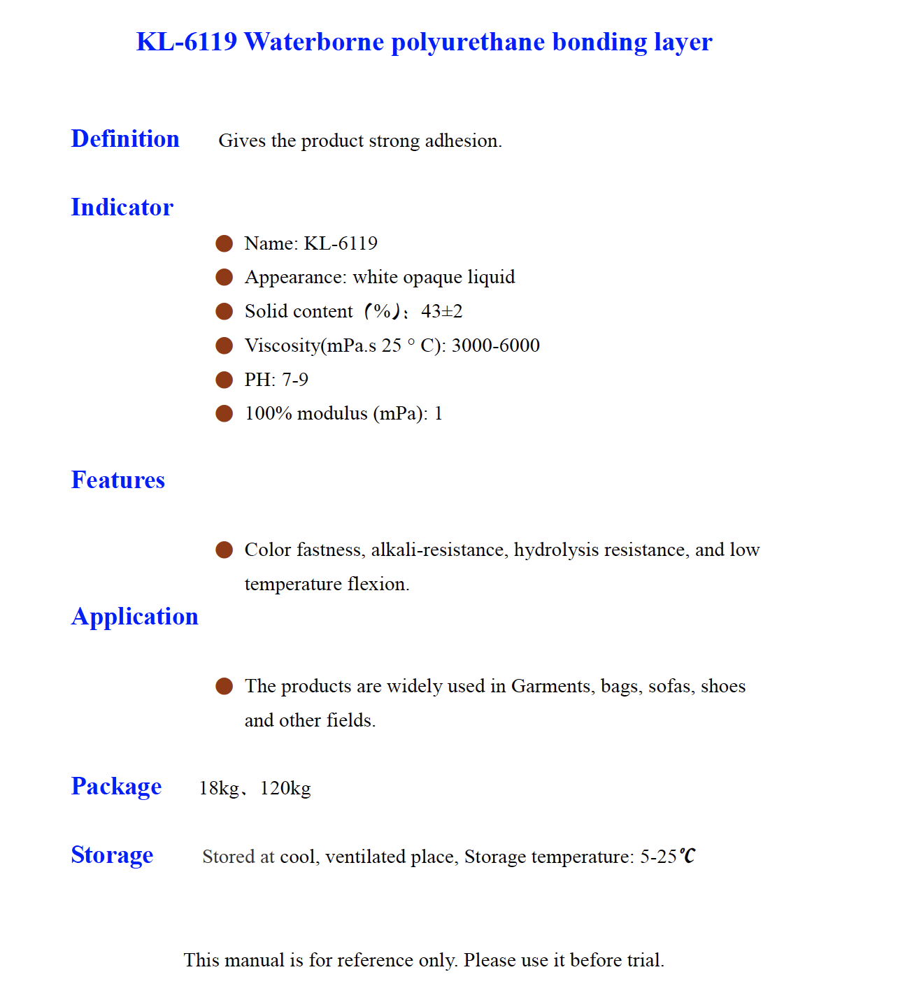 KL 6119 Waterborne polyurethane bonding layer